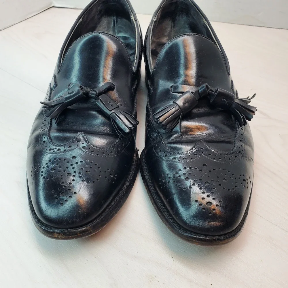 Johnson Murphy Mens Black Leather Wingtip Tassel Loafer Dress Shoes Size 10 B